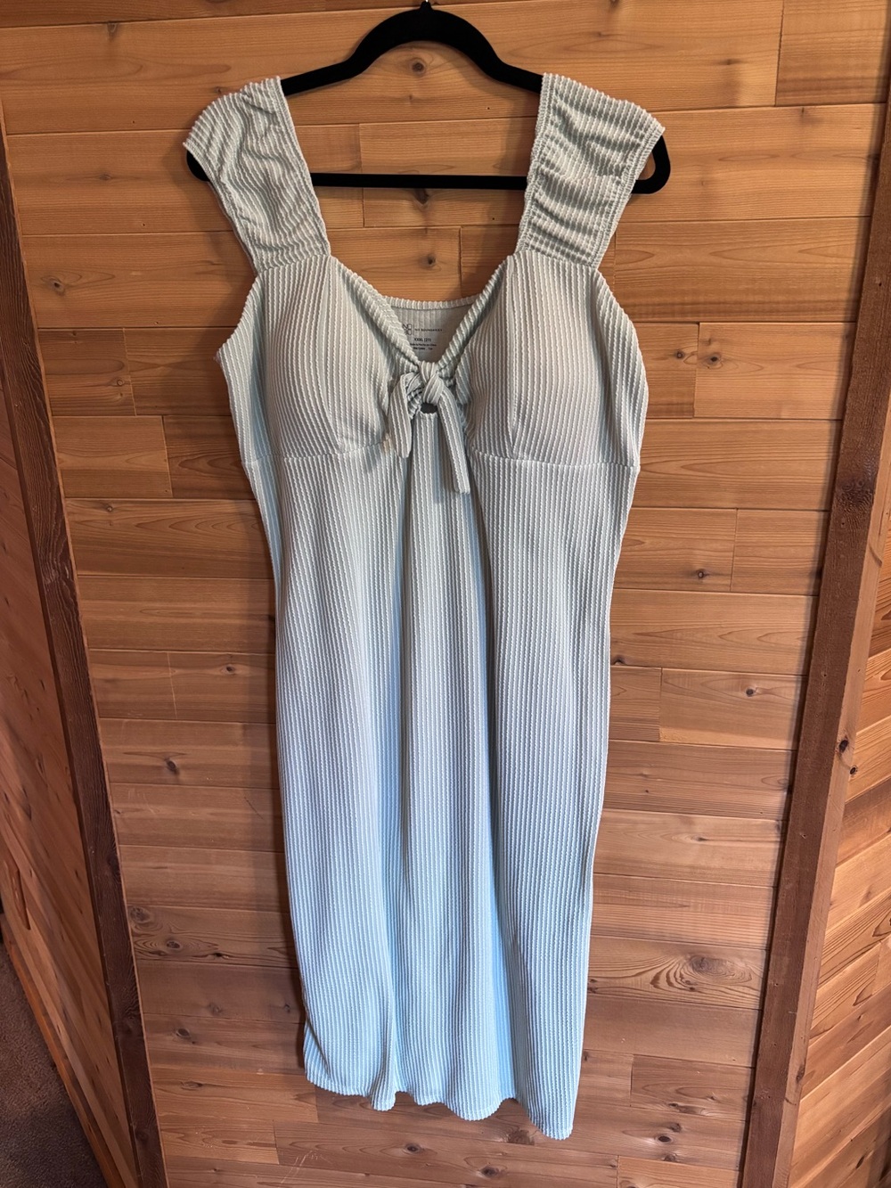 No Boundaries Sage Green Ribbed Tie-Front Midi Dress with Built-In Cups